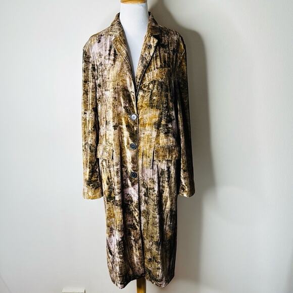 Zara Olive and Brown Tie Dye Velvet Coat - Picture 2 of 9